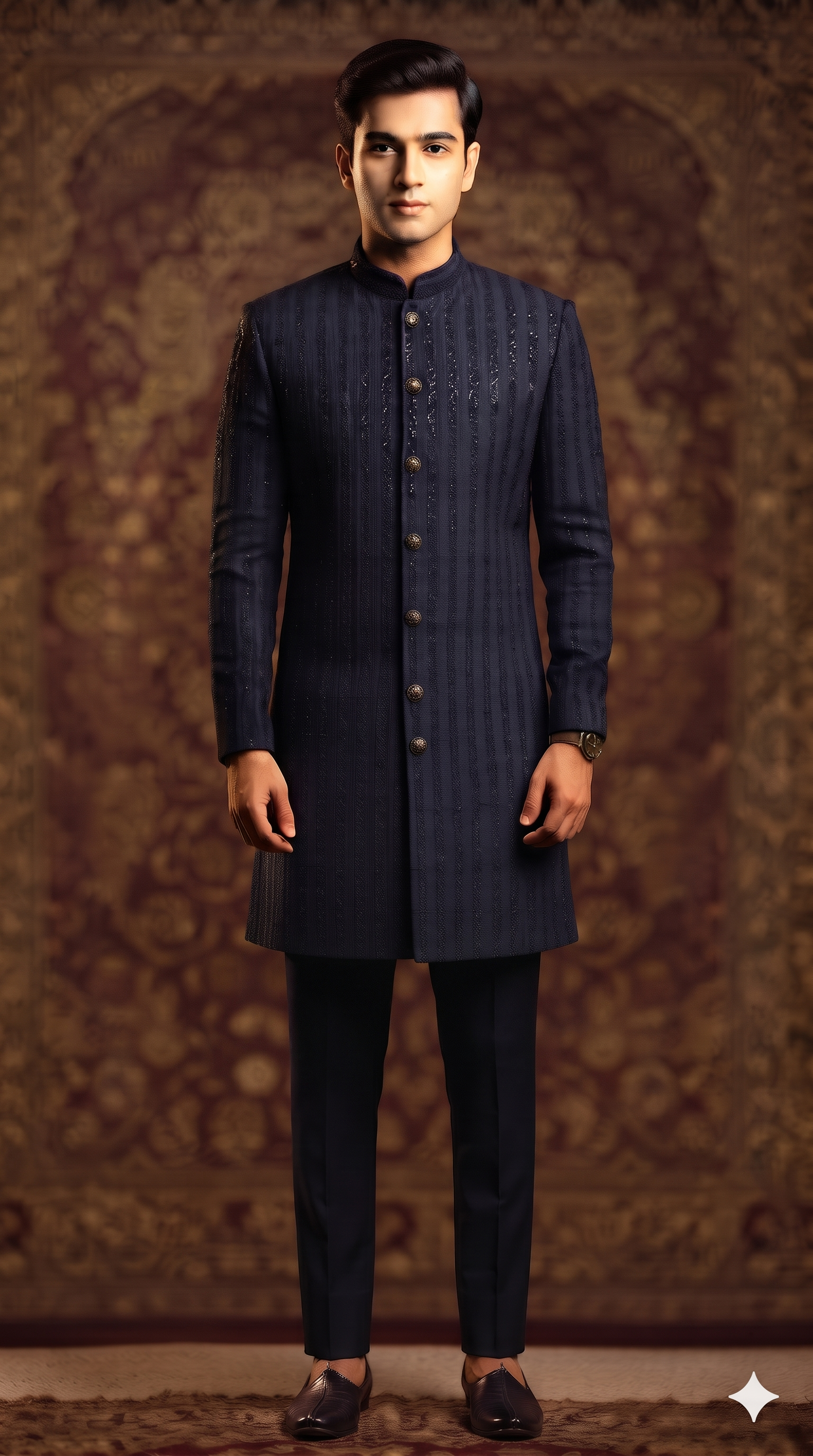 Achkan & Bandhgala Fabric ManTire Silk Fabric With Sequence Colour Midnight Blue